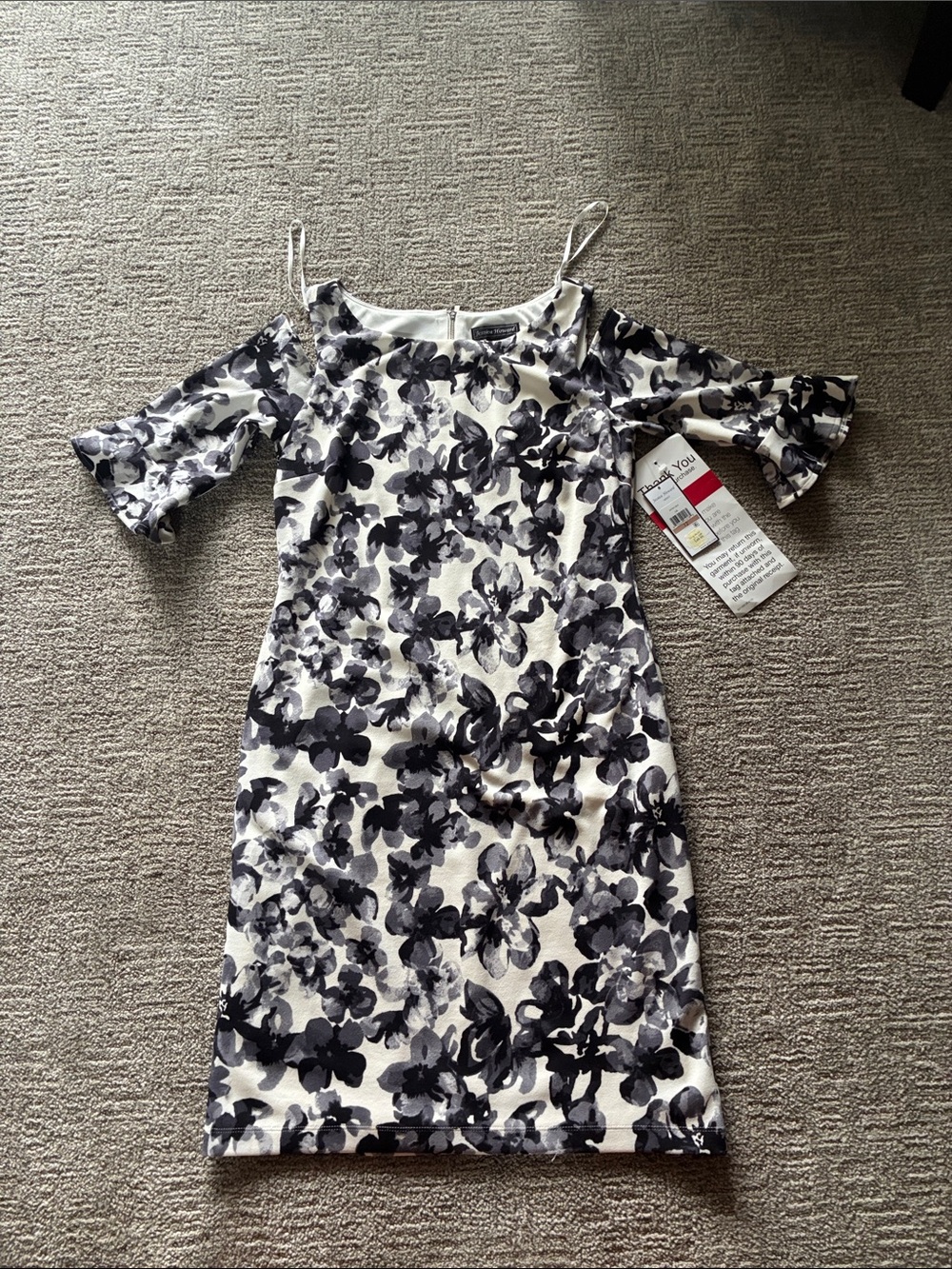 Jessica Howard Black & White One-Shoulder Floral Sheath Dress